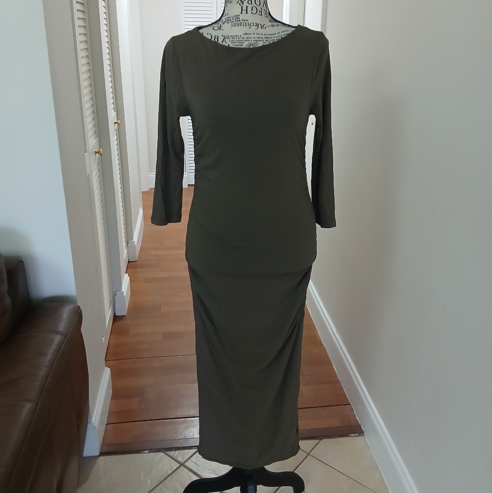 NWT‎ James Perse Double Shirred Boatneck Dress in Platoon